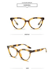 Detail view of tortoiseshell cat-eye glasses frame with front and side display