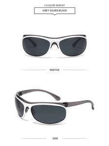 Vue avant et latérale de lunettes de soleil punk blanches futuristes avec verres gris
