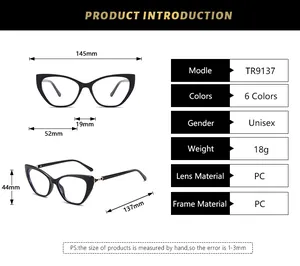 Tableau des tailles détaillé pour lunettes œil-de-chat TR9137 avec dimensions