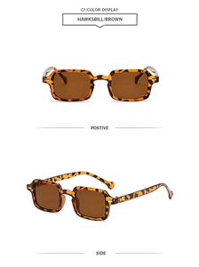 Detailed views of vintage tortoiseshell square frame sunglasses with dark brown lenses