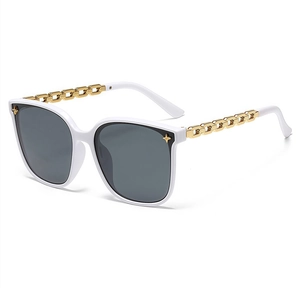 Fashion square oversized white sunglasses with gold chain temples and star accents
