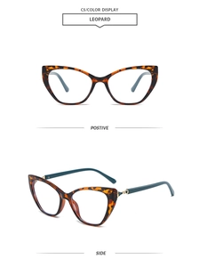 Vues détaillées de lunettes œil de chat à motif léopard et branches vert foncé