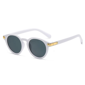 Classic retro round frame sunglasses with white acetate frame and dark lenses