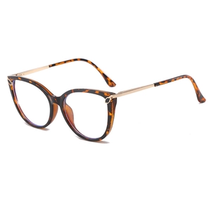 Stylish cat eye glasses frame with dark tortoiseshell texture and gold metal temples