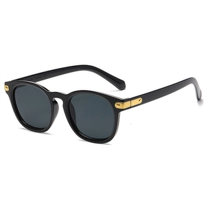 Classic vintage square round frame sunglasses with elegant gold metal accents and dark lenses