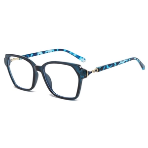 Monture de lunettes carrée tendance bleu sarcelle avec branches marbrées et détails dorés
