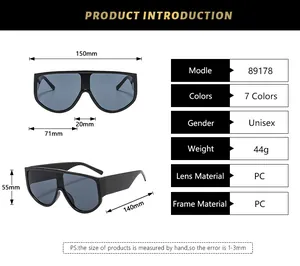 Detailed size guide and parameters for unisex oversized shield frame sunglasses