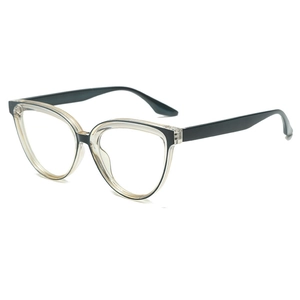 Modern cat-eye blue light blocking glasses frame in black and transparent champagne