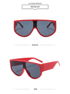 Detail of red oversized shield sunglasses C3 with black lens from front and side views