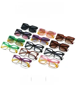 Multiple colors of retro square sunglasses including leopard print and gradient lenses