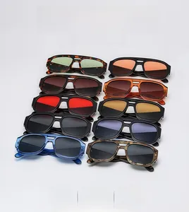 Matrix of ten vintage pilot sunglasses with double bridge frames in various vibrant colors