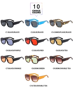 Collection of ten different color options for retro square frame sunglasses