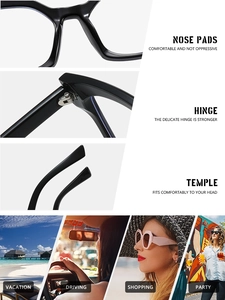 Detail of ergonomic nose pads and metal hinges on vintage square fashion glasses