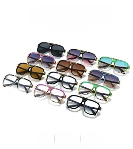 Close-up of stylish square metal sunglasses in multiple colors for a fashion-forward look