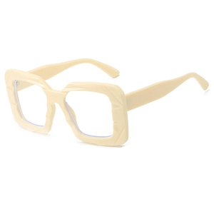 Fashionable thick frame sunglasses with geometric texture in beige finish