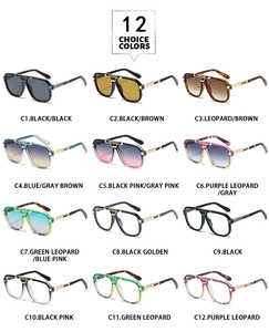 Detail view of square pilot sunglasses available in twelve trendy frame and lens colors