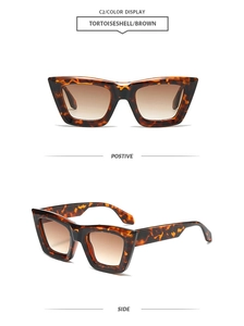 Front and side view of vintage tortoiseshell square sunglasses with brown gradient lenses