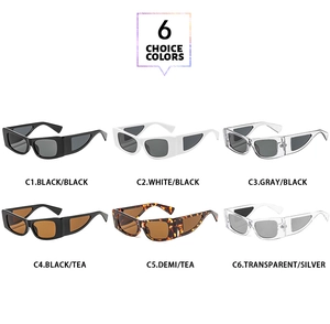 Detail view of stylish square sunglasses in six color options with wide frame design