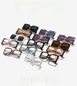 Detailed collection of square oversized sunglasses with retro metal chain temples and frames