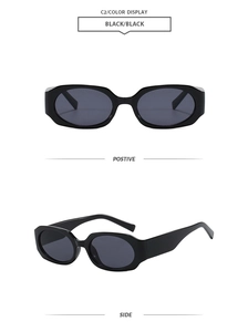 Vues détaillées de face et de profil de lunettes de soleil polygonales noires classiques