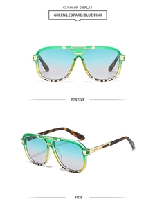 Detail of square gradient sunglasses featuring tortoiseshell temples and gold metal accents