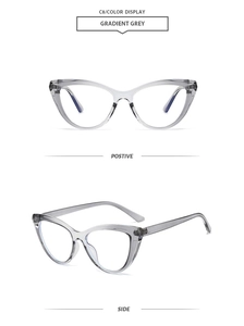 Détails de la monture œil de chat dégradé gris avec verres anti-lumière bleue tendance