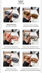 Detail showcasing six stylish rhinestone square sunglasses in various lens colors