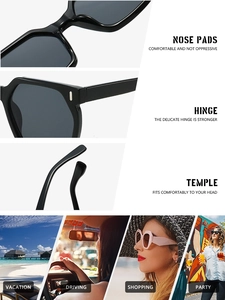 Macro view of reinforced hinges and ergonomic temples on classic square sunglasses