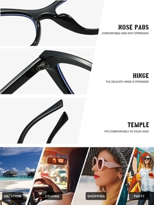 Détails de lunettes œil de chat avec charnières renforcées et branches ergonomiques