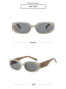 Détails de lunettes de soleil polygonales grises avec verres foncés sous deux angles