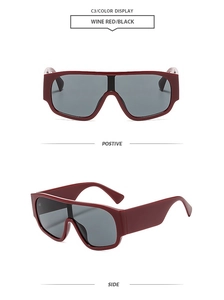 Vue détaillée des lunettes de soleil oversize bordeaux avec verres gris fumé, C3
