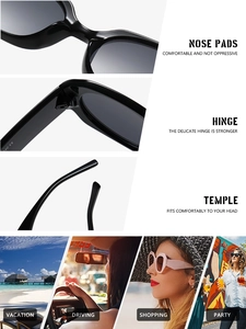 Détails des lunettes de soleil noires à polygones avec charnières et plaquettes de nez