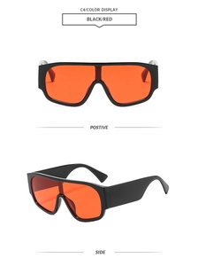 Vues de face et de côté de lunettes aviateur surdimensionnées noires à verres rouges