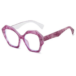 Polygonal sunglasses with purple marble patterns and octagonal frames for street style