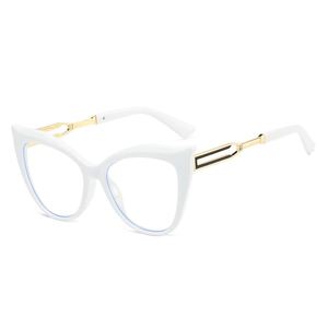 Fashionable cat-eye sunglasses with white frames and geometric gold hollowed metal temples