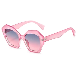 Pink oversized geometric sunglasses with blue-pink gradient lenses for women