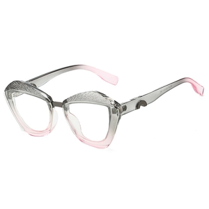 Fashionable cat eye sunglasses with grey pink gradient frames and textured temples