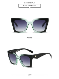 Classic oversized square sunglasses with black green gradient frames and metal accents