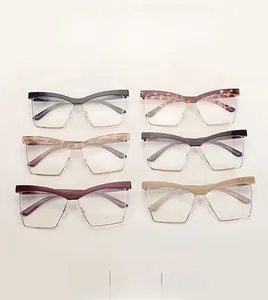 Detailed top view of half-rim metal glasses frames in six assorted fashion colors