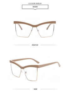 Detail view of khaki browline glasses frames in front and side angles
