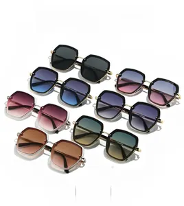 Detailed showcase of geometric oversized sunglasses in six trendy gradient color sets