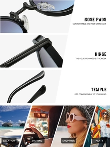 Detail of soft silicone nose pads, metal hinges, and sleek temples for rectangle sunglasses