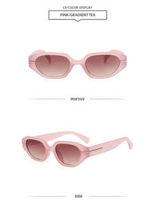 Front and side view of vintage pink cat-eye sunglasses with gradient tea lenses