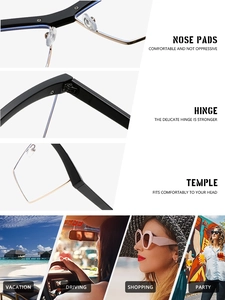 Detailed macro view of comfortable nose pads, metal hinges and ergonomic temples on frames