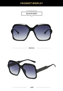 Vue de face et de côté des lunettes de soleil carrées noires avec verres dégradés