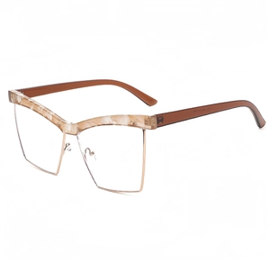 Fashion Cat Eye Anti Blue Light Glasses Metal Acetate Semi-Rimless Oversized Clear Lens Retro Eyewear For Women Daily