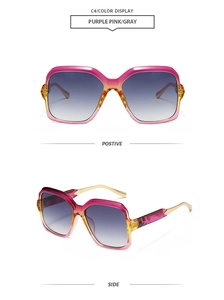 Vues de face et de profil de lunettes de soleil carrées avec monture dégradé violet