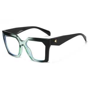 Classic square oversized sunglasses with unique black and green gradient frames and gold accents