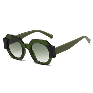 Fashion geometric sunglasses with olive green and black frame and gradient lenses