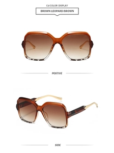 Lunettes de soleil léopard marron à monture polygonale avec vue de face et de côté